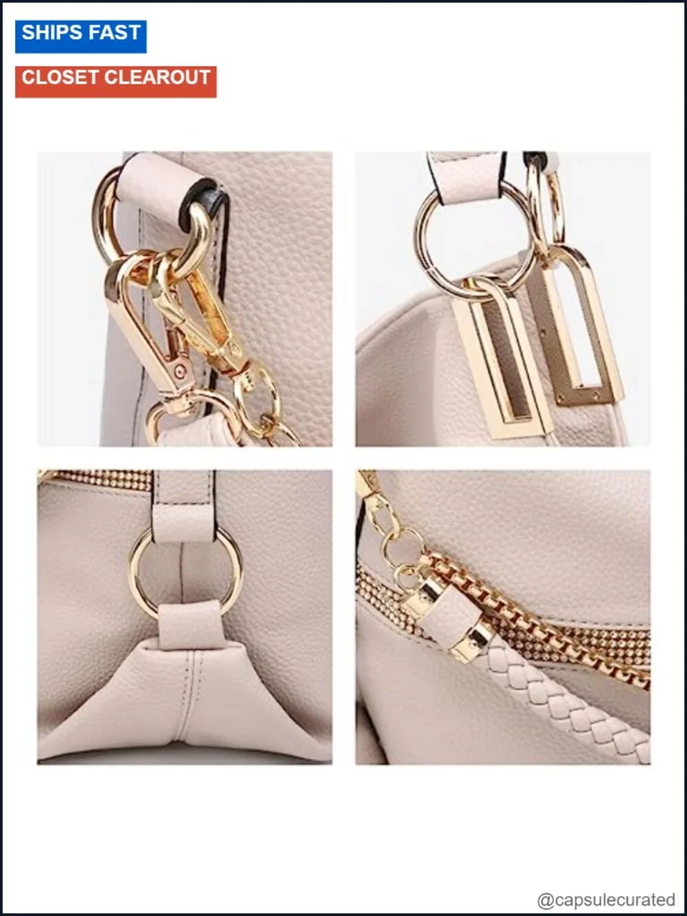 Vegan Leather Hobo Bag with Rhinestone Accents Tote Shoulder Handbag